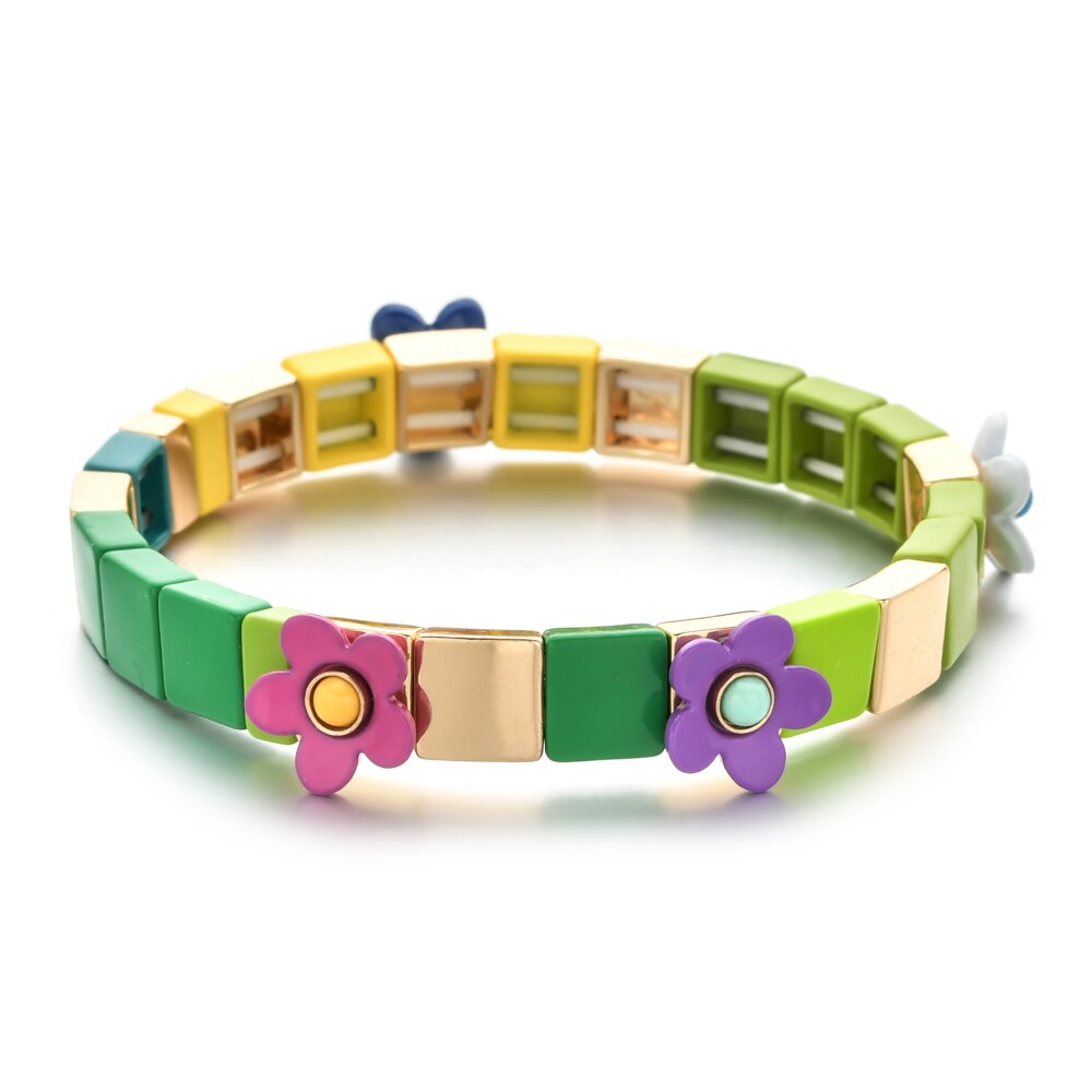 Bloem Stretch Brede Armband Vrouwen Lente Leuke Manchet Mode Bruiloft Bruids Sieraden Kleur Huis Tuin Femme Kersenbloesem: SL064-2