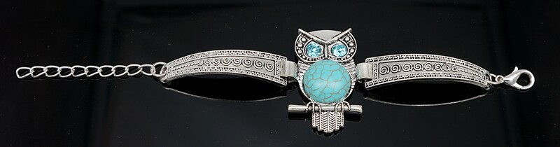 Klassisk vintage uggla turkos armband & armband för kvinnor män smycken silverpläterade berlock vänskapsarmband