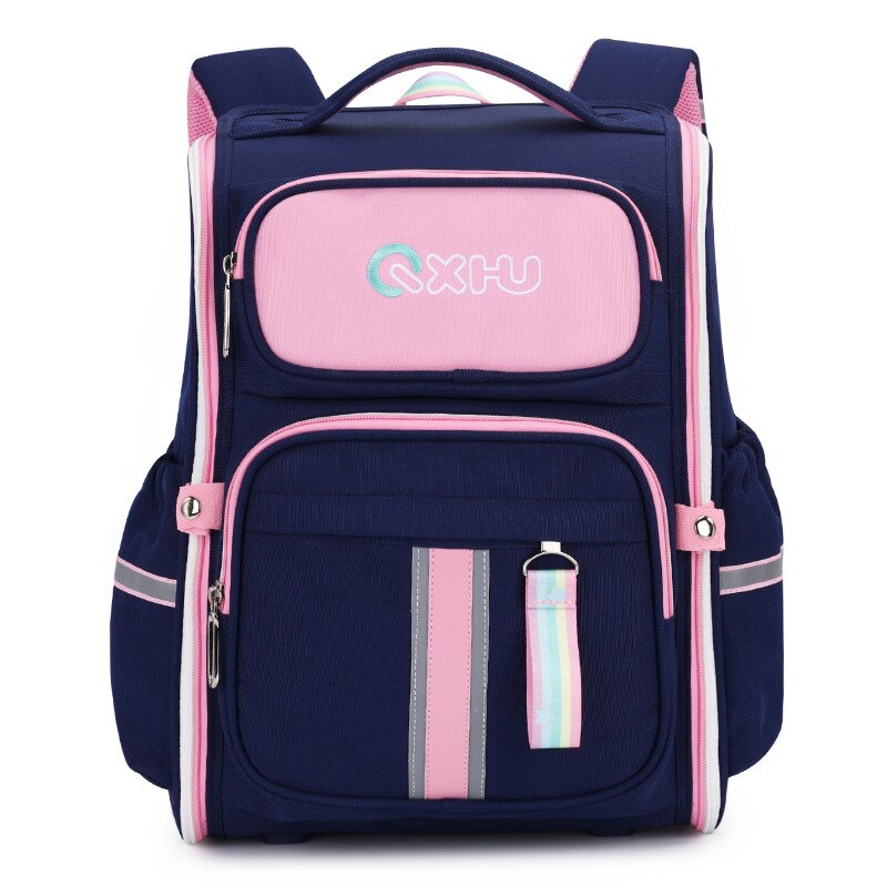 Grades 1-3-6 Collapsible Student Backpacks Children's Lightweight Cute Cartoons School Bag Kids Orthopedic School Backpack: Blue Pink