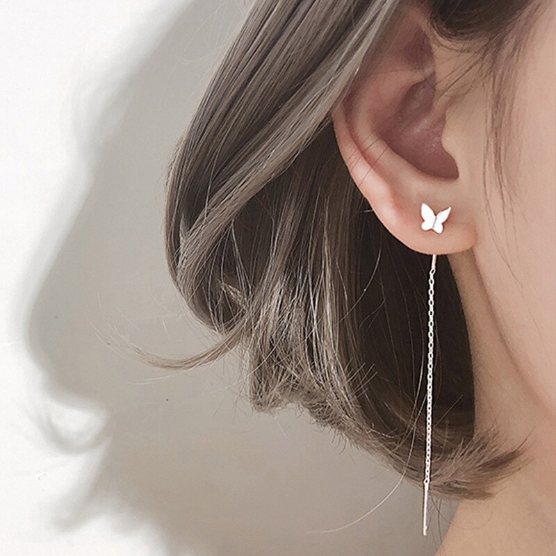 Lange Quaste Schmetterling Tropfen Ohrringe Gold Silber Farbe Koreanische Hängen Frauen Ohrringe Party Schmuck: silber- schmetterling