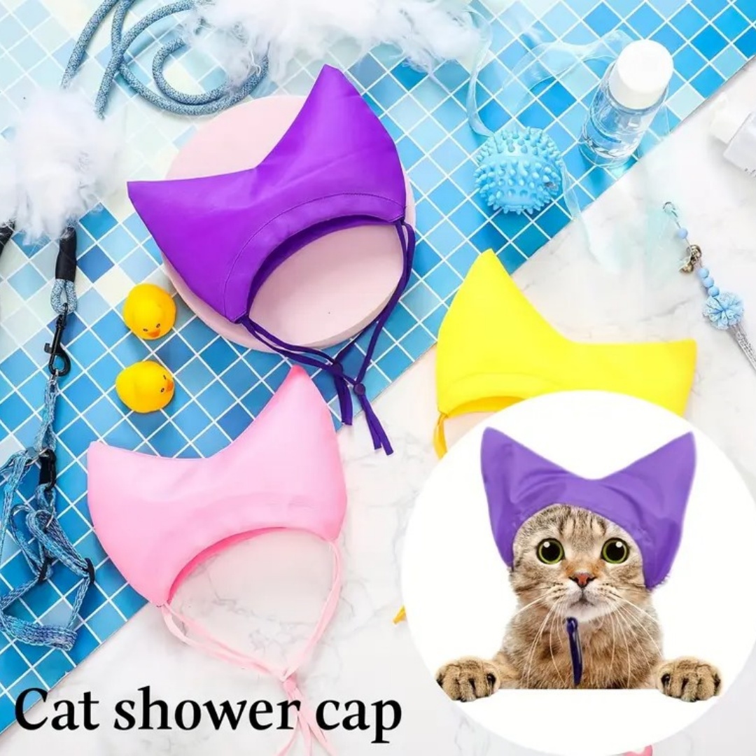 Cat Shower CapAdjustable Pet Grooming Hat Waterproof Bathing Hat with Ear Cover Cat Bathing Raining Cap