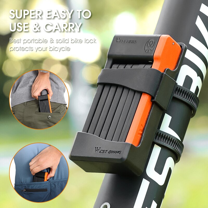 WEST BIKING Lucchetto pieghevole per bicicletta Sicurezza antifurto Lucchetto per ciclismo MTB Accessori per bici da strada Scooter Lucchetto pieghevole per bici elettrica