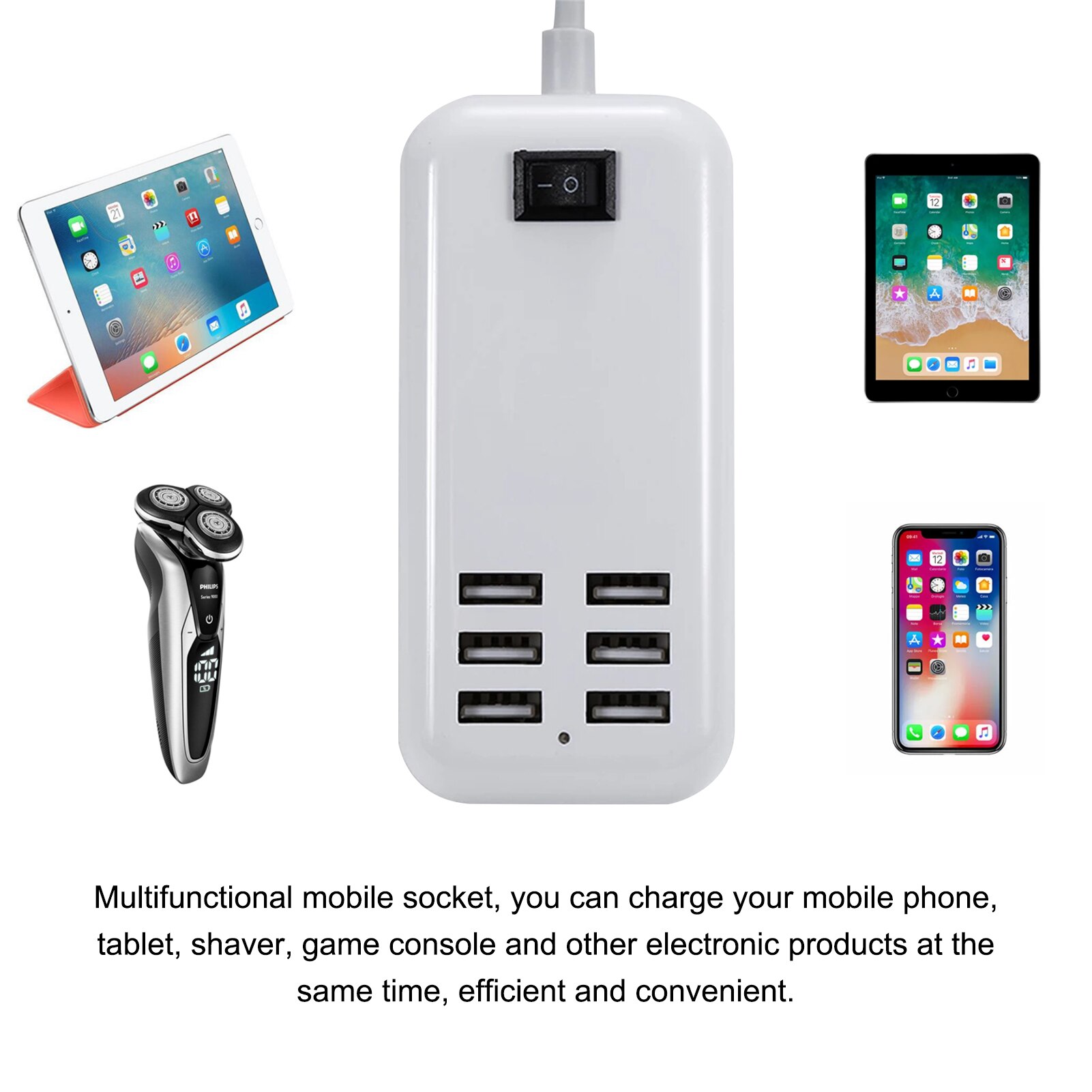 6-Ports Usb Charger Multi-functional Safety USB Charging Station For Mobile Phone Tablet Shaver Camera Fast Charging Socket