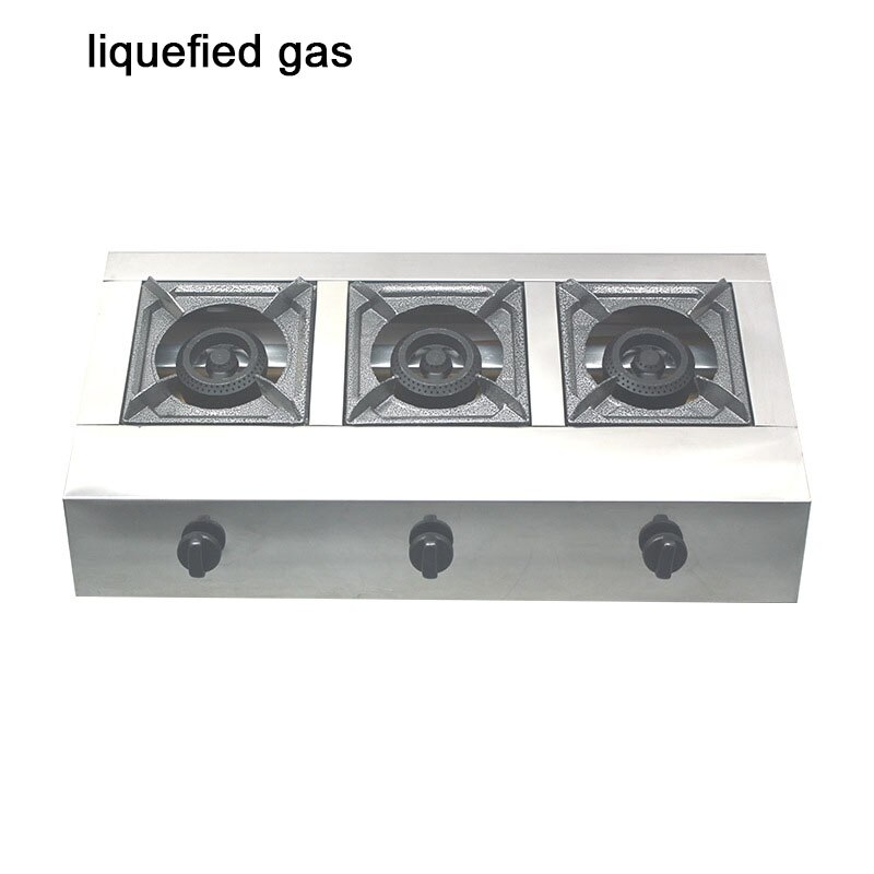 Natural Gas Stove Commercial Household Desktop Cooker Multifunctional Stainless Steel Three-hole Liquefied Gas Stove One Pc LP: liquefied gas