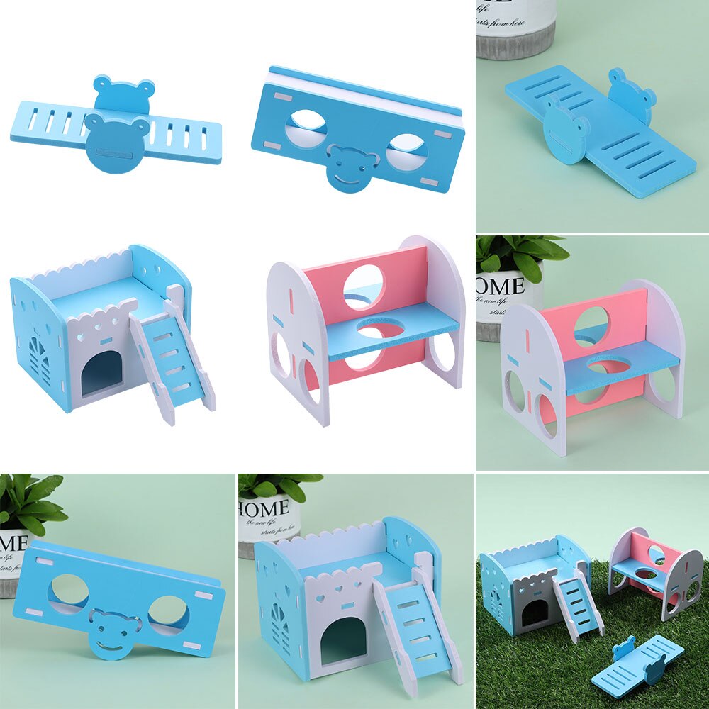 Hamsters House with Ladder Slide Wooden Small Animal Hedgehog Hamster Exercise Play Toys Accessories Pet Sport Hamster Cage