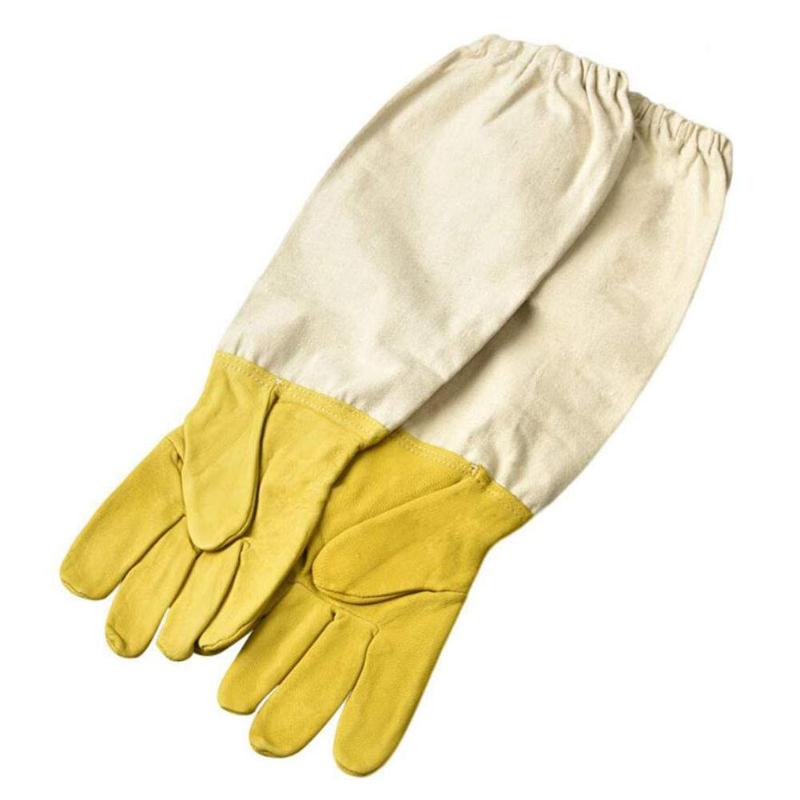 1 paar imkerhandschoenen van katoen en leer, anti-bijenmouwen, imkerhandschoenen, imkergereedschap: Geel