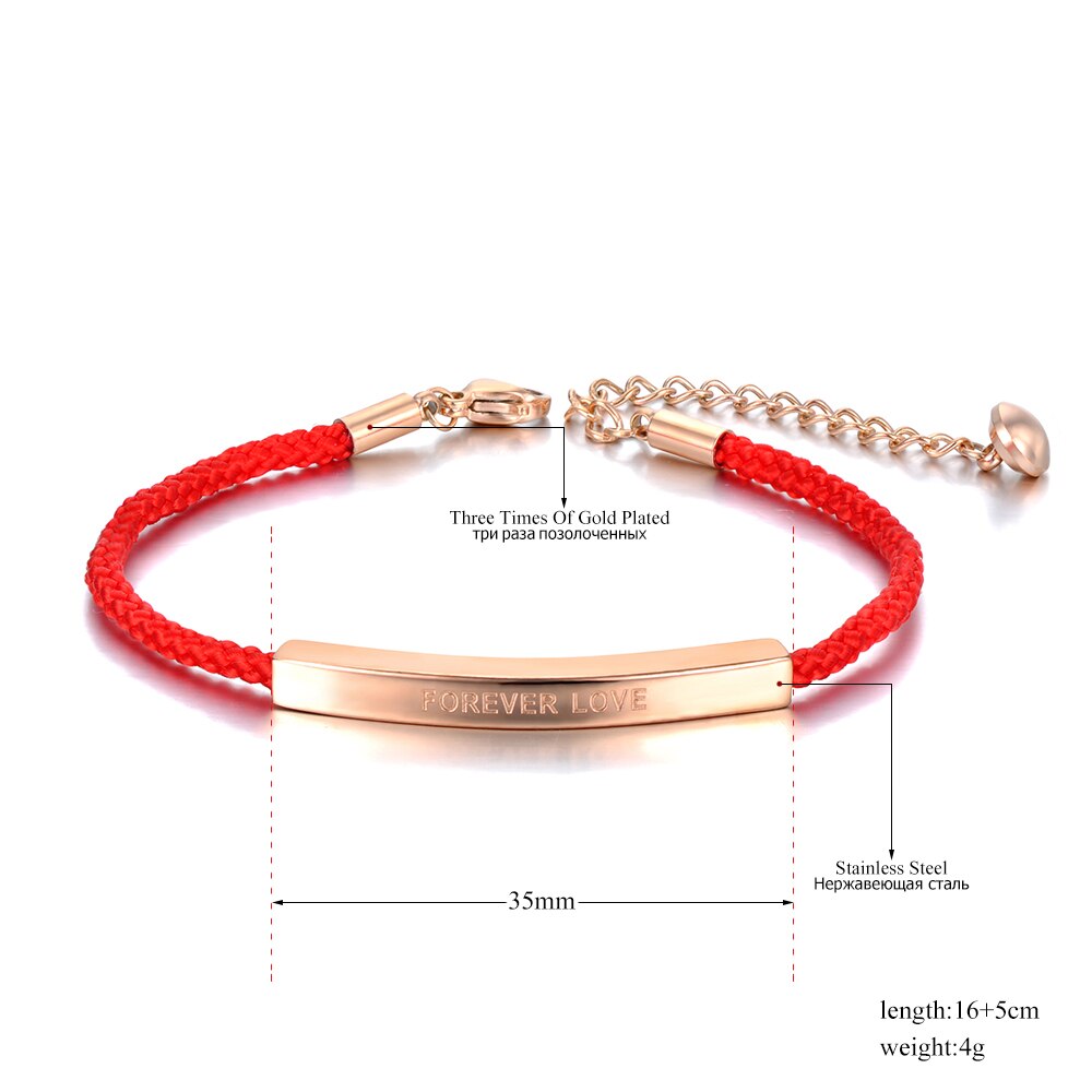 Lokaer Trendy Titanium Stainless Steel Forever Love Charm Bracelets Bangle For Women Red Rope Strand Bracelet Jewelry B20015