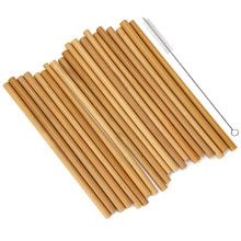 UPORS 2-6 unids/set de bambú orgánico pajitas 23cm pajitas reutilizables para beber con cepillo y bolsa de bambú Natural paja para boda Bar
