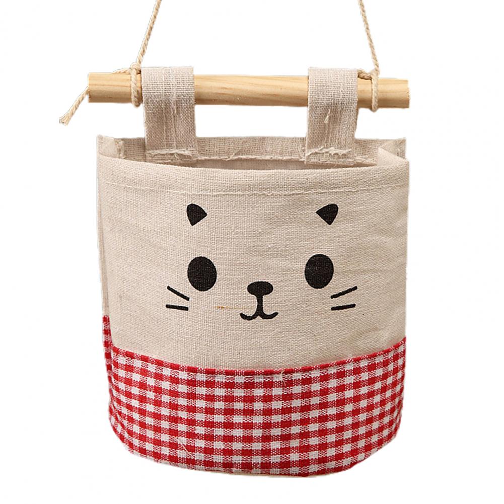 Thuis Keuken Deur Muuropknoping Organisator Zak Tas Diversen Opslaghouder Kat Decor Katoen Vlas Wandzakje met Lanyard: Rood
