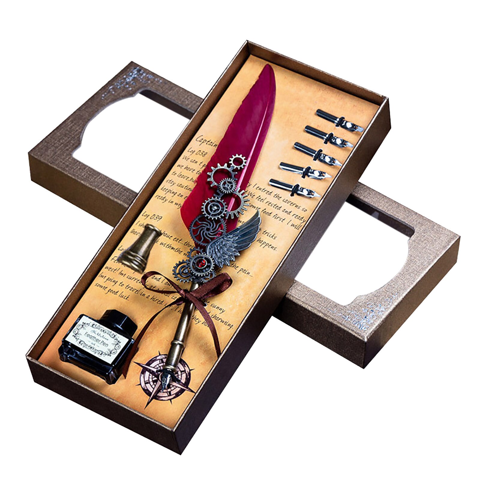 Vintage Calligraphy Feather Dip Pen Pen Handle 2 Nib Writing Ink Set Quill Fountain Pen Writing Set Birthday/Xmas: 10