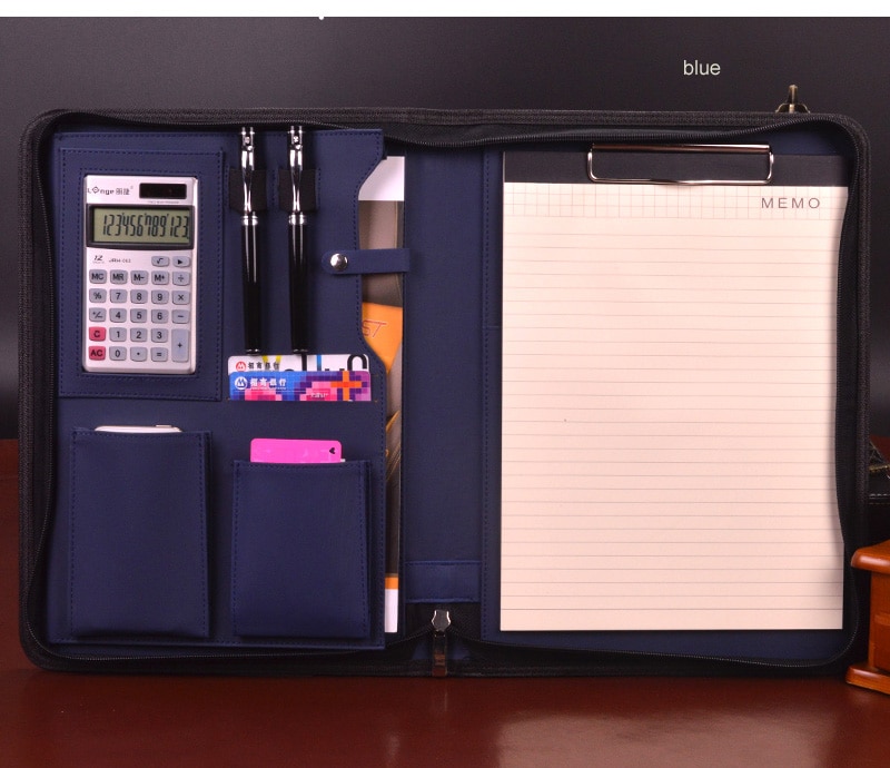 PU Leather Folder Organizer For Document Business Multifunction Manager bag Padfolio A4 File Folder With Calculator writing pad