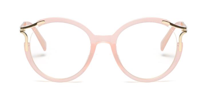 Monturas redondas huecas de Metal para mujer, gafas ópticas de de , Ojo de gato, , 45103: C3 pink clear