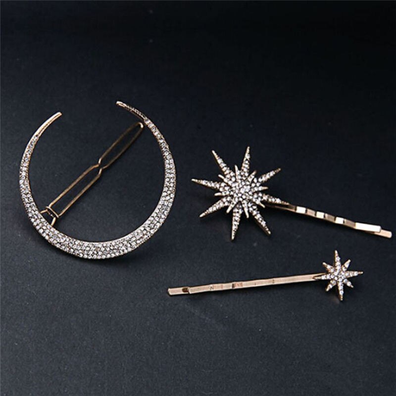 1/3 stk moon star rhinestone hårklemme metal hårnål kvinder pige bang side hårgreb hårspænde hovedbeklædning gør-det-selv styling tilbehør juvel