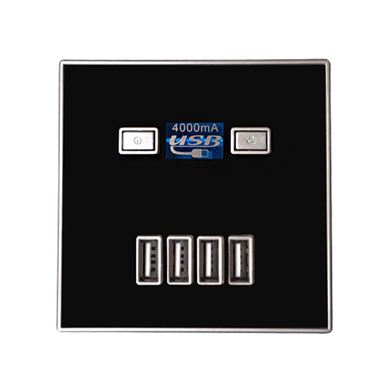 4-Poort Snellader Thuisgebruik Stopcontact Usb Stopcontact 86*86mm 4000MA: Black