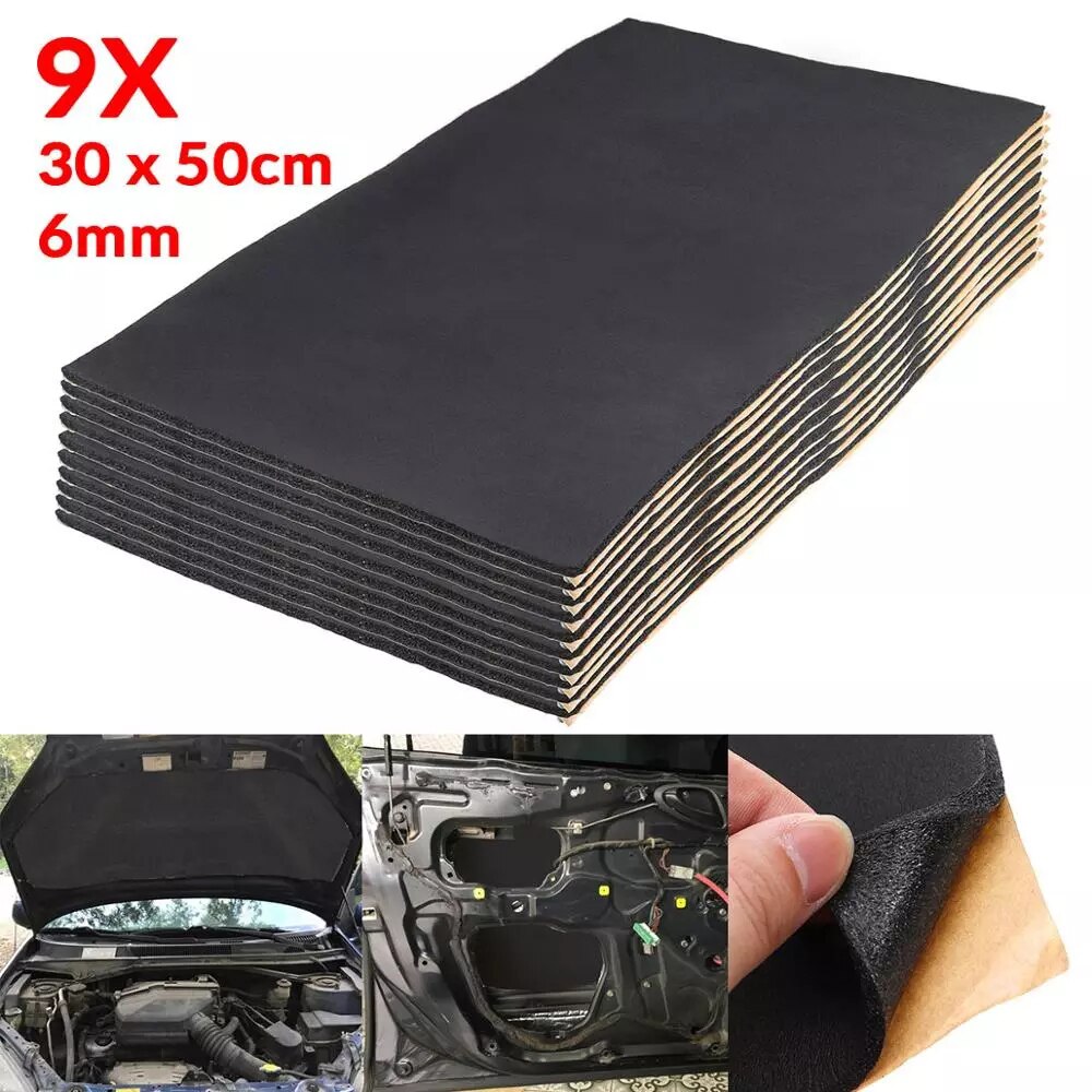9X 1Cm 0.6Cm Auto Sound Deadener Mat Geluidsisolerende Motorkap Isolatie Deadening Motor Firewall Warmte Schuim Katoen sticker 30x50cm