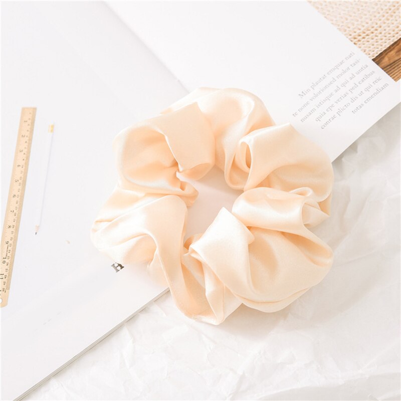 Kvinner silke hår scrunchie sateng hår bånd elastisk solid pannebånd kvinner jenter hodeplagg hestehale holderen hår tilbehør: Beige