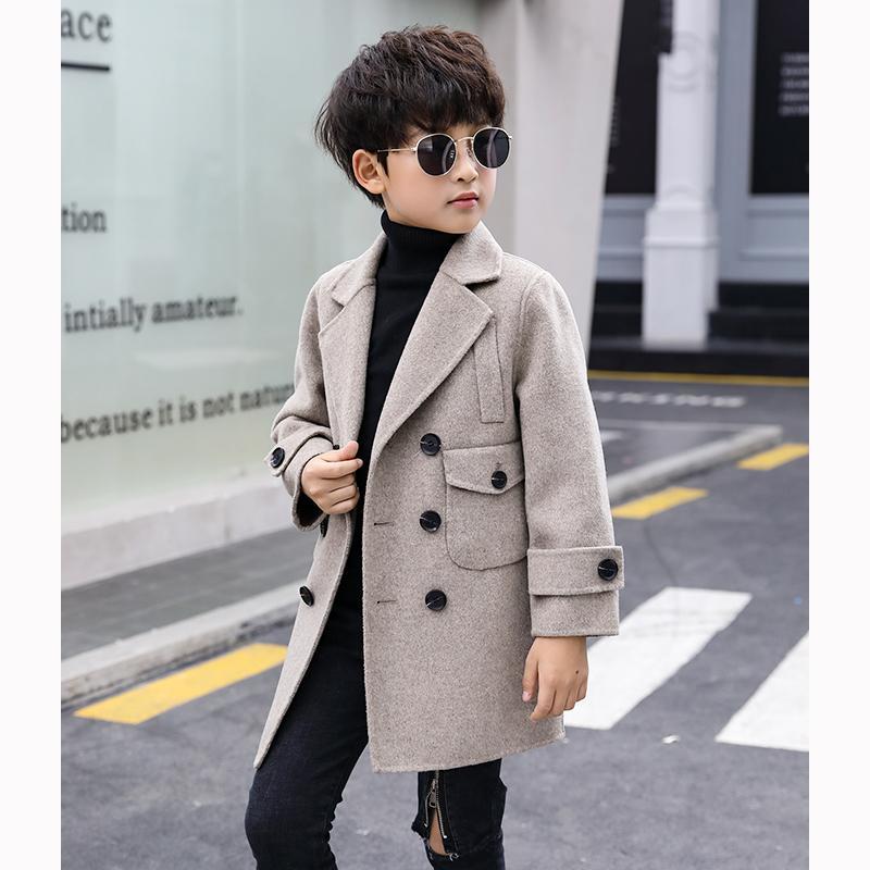 Winter Wollen Jas Voor 4-16 Jongens Turn Kraag Double Breasted Grote Zakken Solid Abrikoos Jongen Jas Jongens Kleding: 5