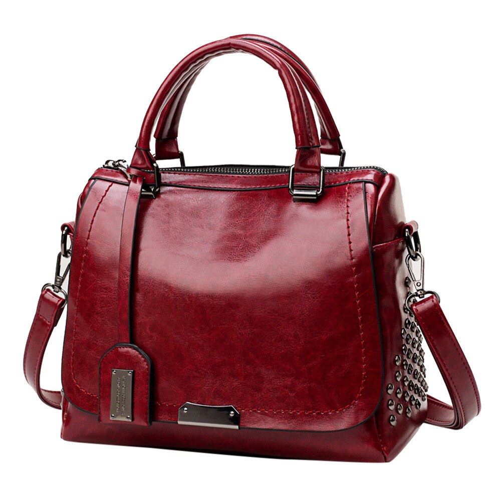 Women Solid Rivet Cover Crossbody Bag Messenger Bag Totes Large Capacity Handbags Mochila Bolsa Feminina Sac Main Femme#35: Wine