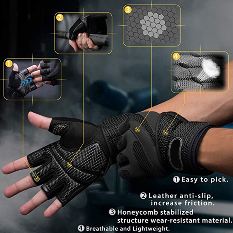 Fitness Gloves Men Women Half Finger Breathable Dumbbell Training Horizontal Bar Gym Palm Protection Enhance Grip