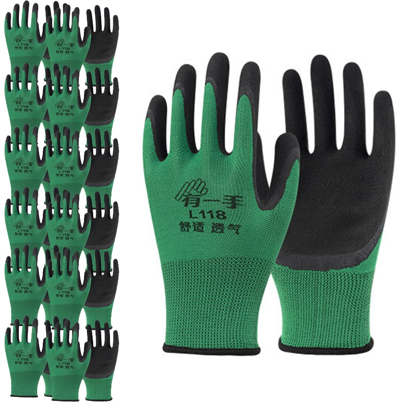 12 pairs Coating Work Gloves Palm Coated Gloves Mechanic Working Gloves