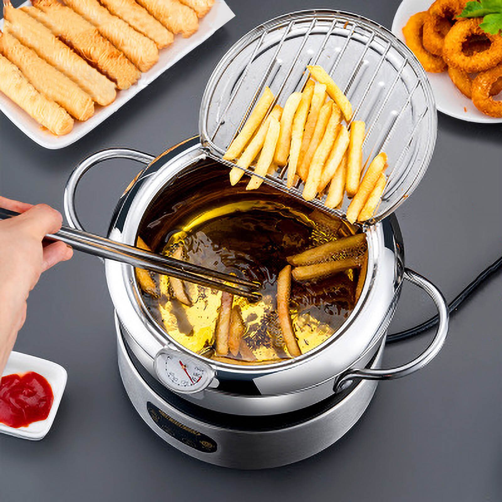 Household 304 Stainless Steel Fryer With Strainer And Temperature Control Mini Fryer Deep Fryer 20cm Diameter#g30