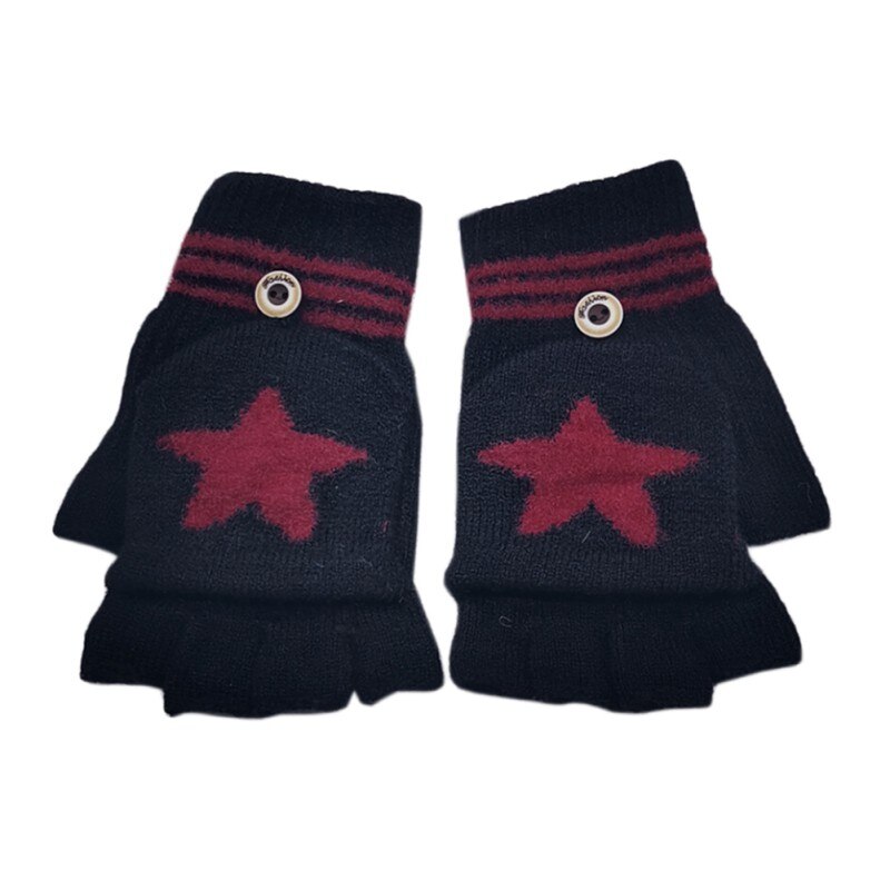 Baby Winter Gloves Children Girl Boy 8-14 Years Half Finger Flip Cover Gloves Boys Girls Warm Children Mittens Knitted Gloves 1
