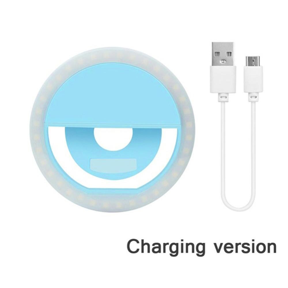 Super Mini Selfie Ring Mobile Phone Clip Lens Light Lamp Led Bulbs Emergency Dry Battery For Video Camera Smartphone Beauty: Blue  