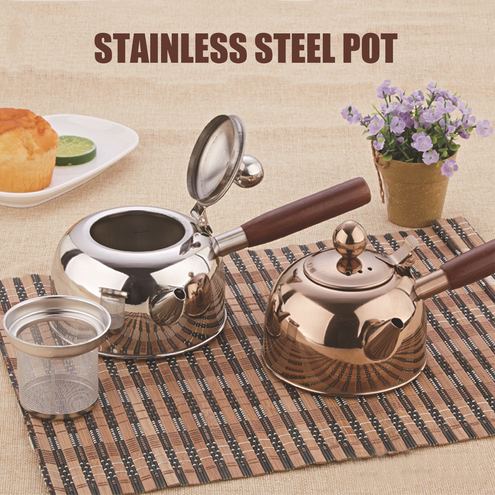 500/680Ml Heat-resistant Tea Kettle Stainless Steel Teapot With Wooden Handle Boiling Tea Kettle Coffee Pot Puer Kettle