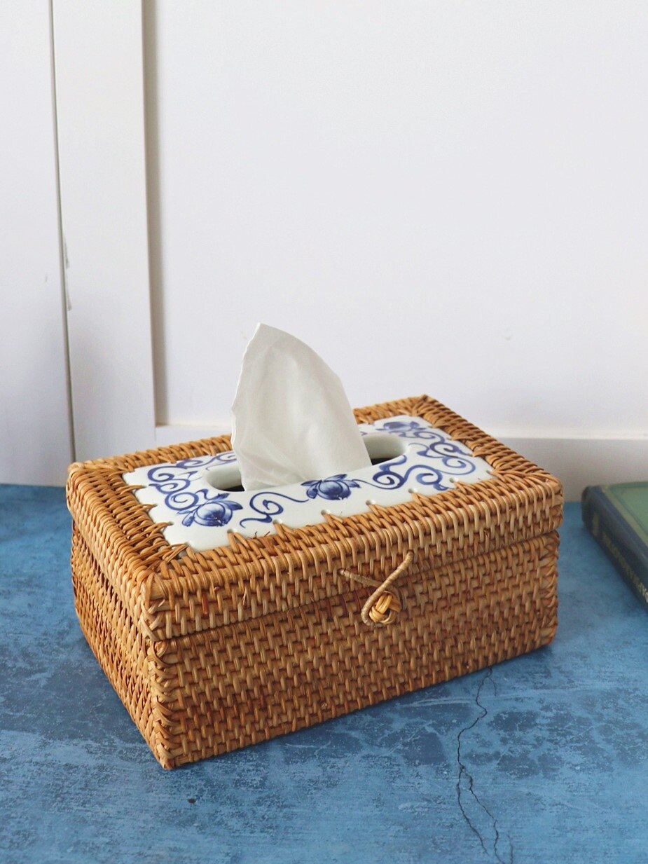 Tissue Box Vietnam Autumn Rattan Handmade Rattan Tissue Box Storage Box Desktop Finishing: F