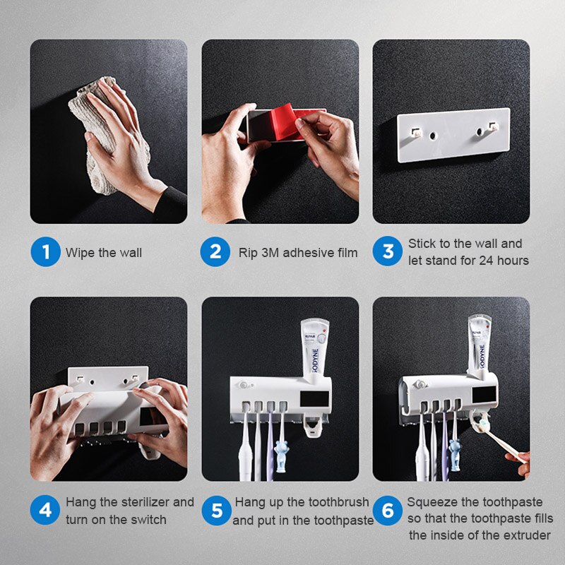 Smart Toothbrush Holder UV Toothbrush Disinfection Solar +USB Charging Automatic Toothpaste Dispenser Bathroom Accessories