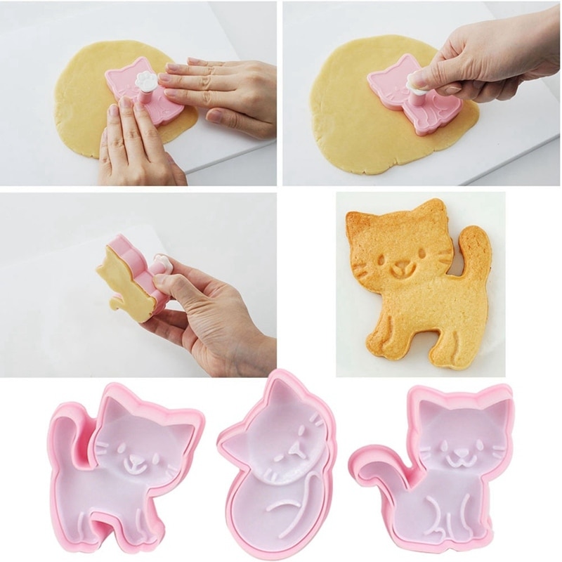 3Pcs Leuke Kat Cookie Cutter Dier Kitten Koekje Mallen Cake Gebak Mold Cake Decoratie Keuken Diy Bakken Levert