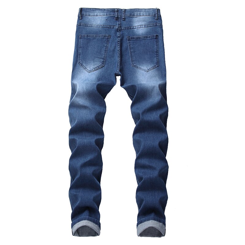 Heren Broek Rechte Knie Gat Straat Trendy Broek Mannen Jeans Ripped