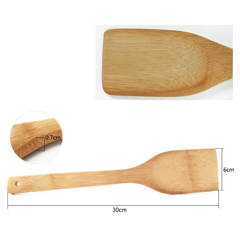2/5 stk 100%  naturlige langhåndterede bambus spade røre-stege spatel den originale farve køkken utility spade ske madlavningsværktøjer