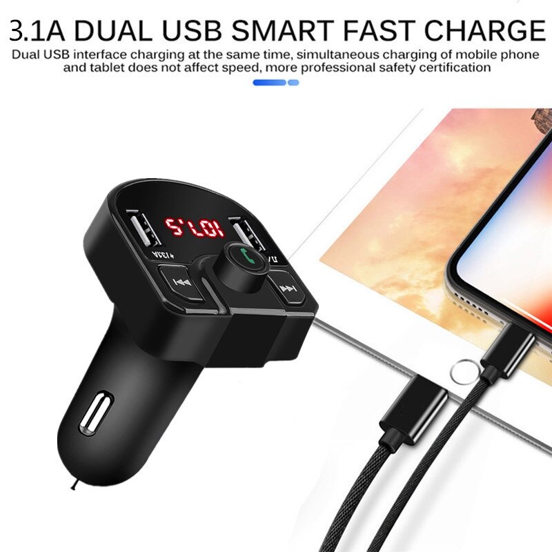 Reproductor MP3 Bluetooth para coche, receptor inalámbrico manos libres, modulador, Cargador USB Dual para coche, Kit de coche 3.1A, transmisor FM, tarjeta TF, disco U