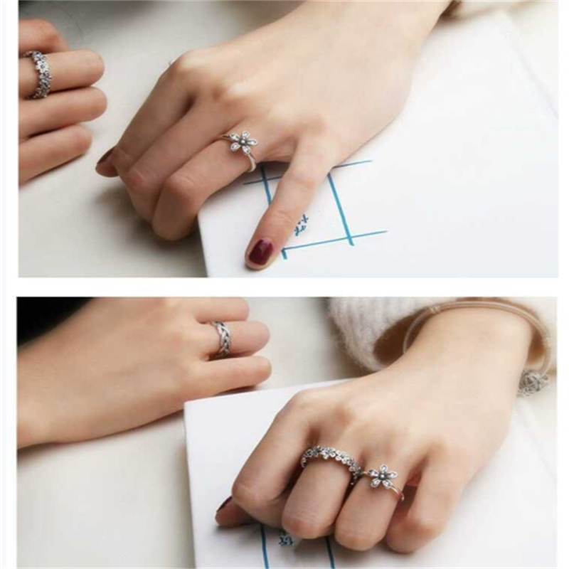 Klassisk stil stabelbar ring sløjfe knude blomster blad ring metal zirconia krystal finger lucky ring kvinde & #39 ;s bryllup fest smykker