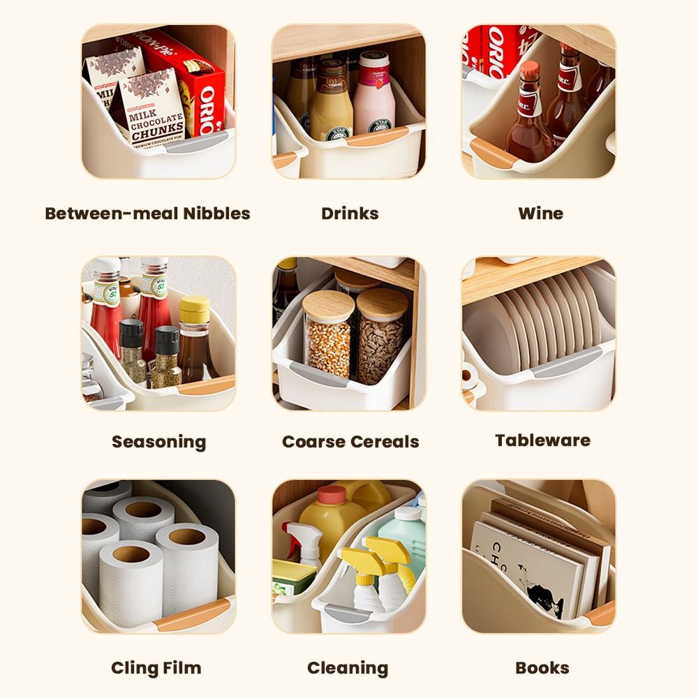 Plast oppbevaringsboks skuffstil multifunksjonell snacks krydderkurv med bunntrinse diverse sorteringskurv