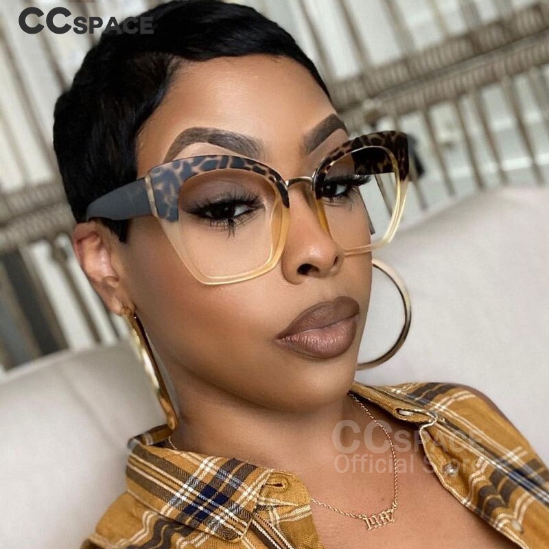 Montura de gafas de leopardo para mujer, anteojos de ordenador de gran tamaño, Ojo de gato, antiluz azul, a la , 54045