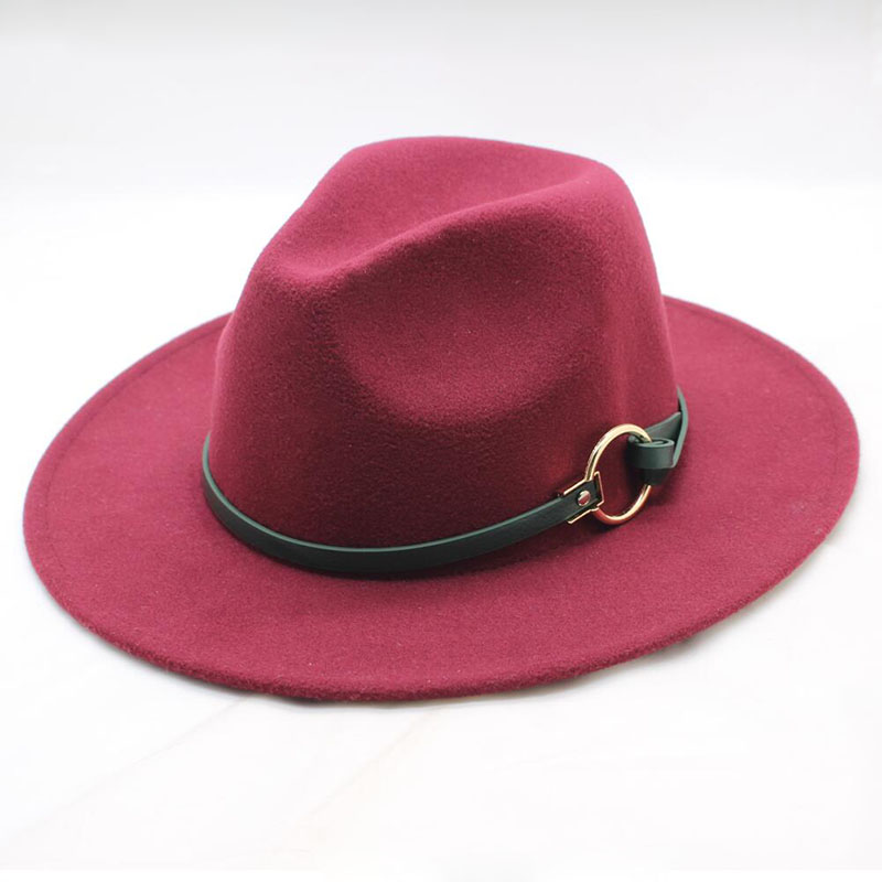 BING YUA HAO XUAN Brand Ladies Fedora Hat Wool Wide Winter Cap Felt Hats Women Hat Children: red wine