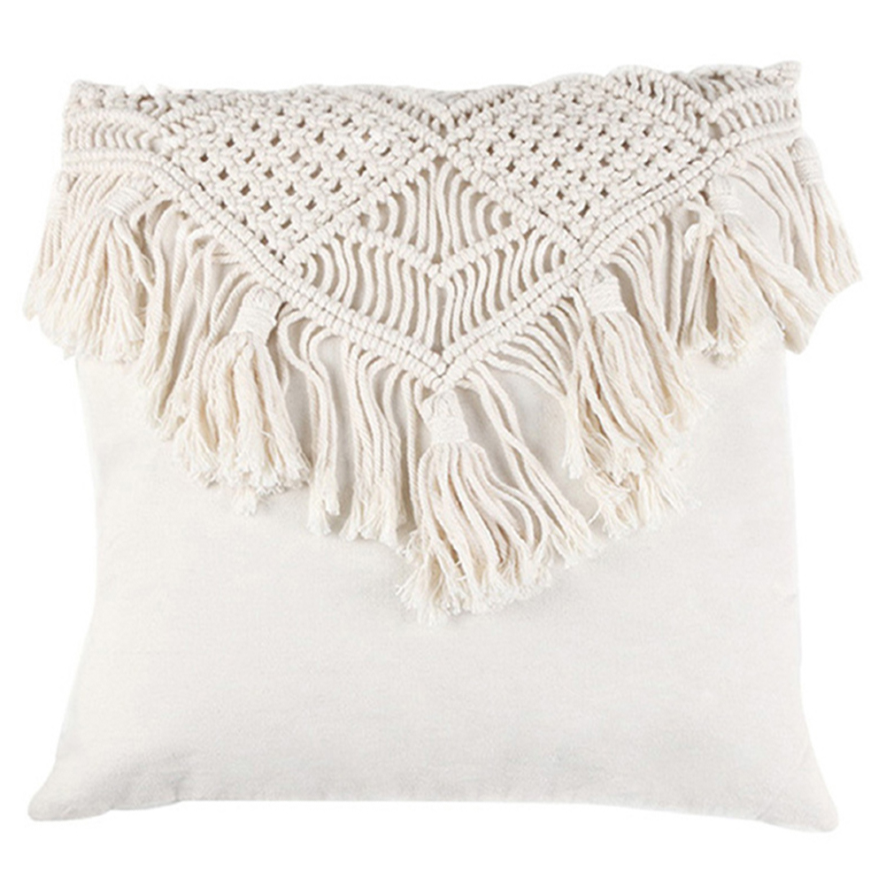 Housse de coussin décorative blanche pour canapé et banc, taie d&#39;oreiller carrée avec glands tissés, 45x45cm
