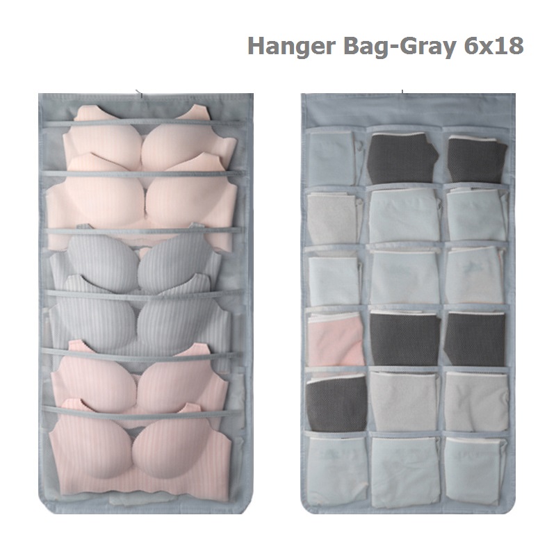 Clothes Storage Hanging Pocket Bag Non-woven Fabric Breathable Double-Side Organizer With Hanger for Bra Underwear Sock Storage: Gray 6x18