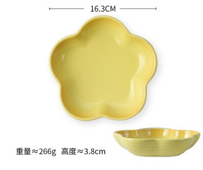 Céramique en forme de fleur profonde multicolore | Plat, soupe au riz, assiette à spaghetti, bol de collation aux fruits, assiettes à salade, fournitures de table pf9064: yellow-M