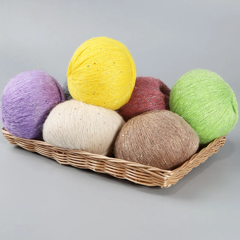 50 g Spitzen-Mohairgarn mit Pailletten, Häkel-Strickgarn mit Lurex, modische Baby-weiche Pullover-Schal-Nadelgarn mit Schlaufen