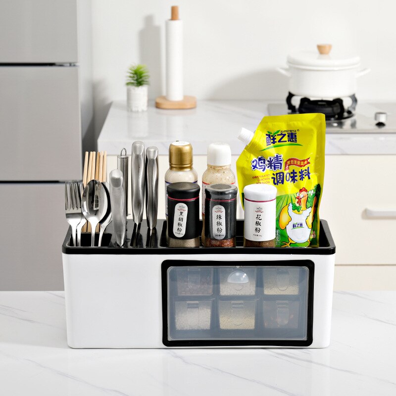 Cremalheira de especiarias de parede material de grau alimentício multi-função cremalheira tempero de baunilha jar armazenamento rack de cozinha caixa de armazenamento: Desktop-White