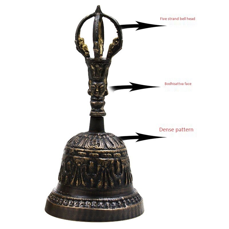 Campana de mano FengShui hecha a mano, alarma de meditación, oración, servicio de la suerte, escritorio budista tibetano, llamada fuerte, cena de latón portátil