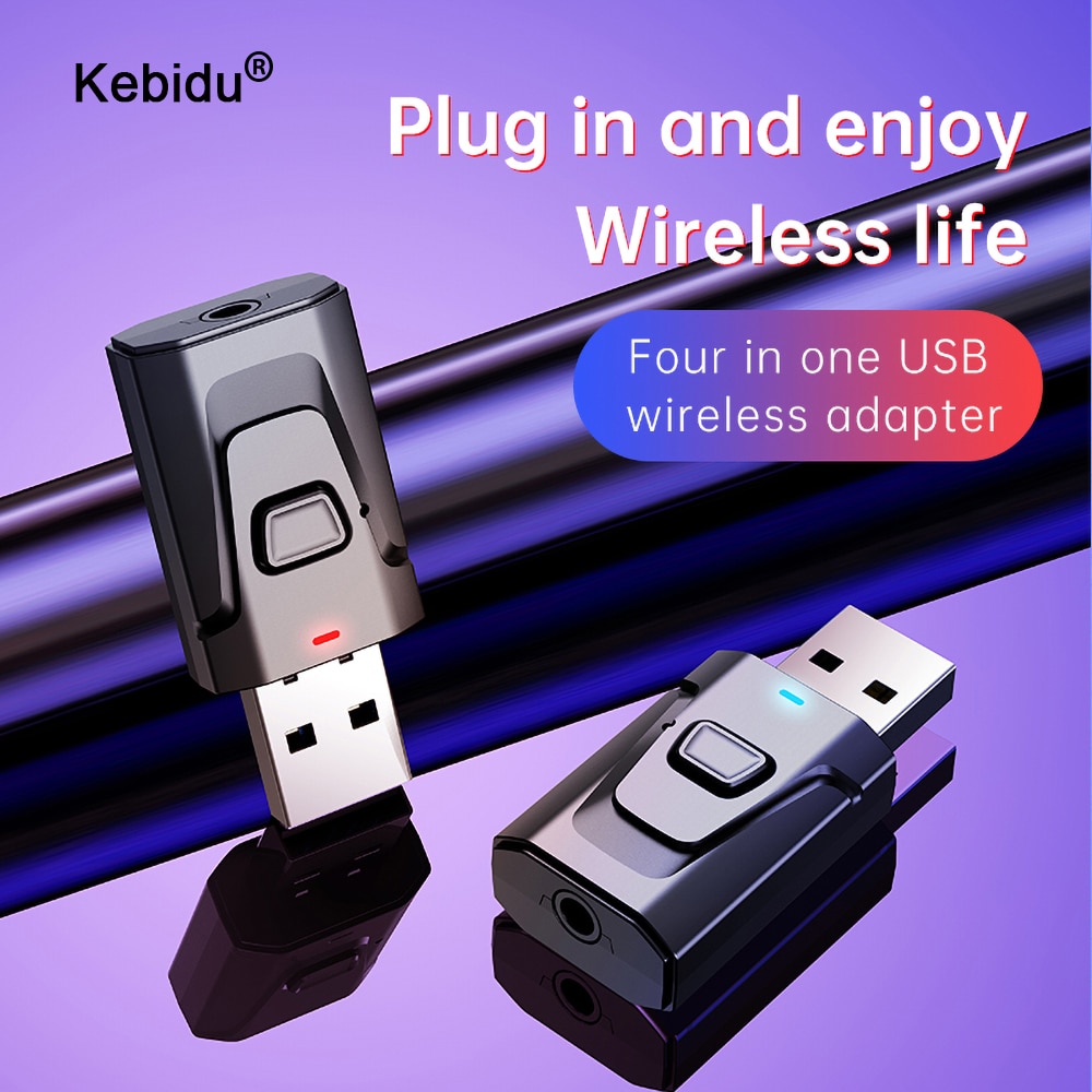 2 in 1 Bluetooth 5.0 Adapter Receiver Transmitter Adapter 3.5mm AUX Hifi Stereo Mini Adapters for PC TV Car Speaker with Button