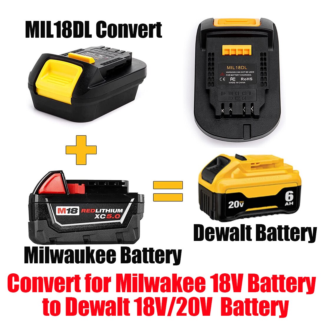 MIL18DL Batterij Converter Adapter Voor Milwaukee M18 Serie Converteren Naar 20 V Batterij Gebruik Voor Dewalt 18/20 Volt Power Tool