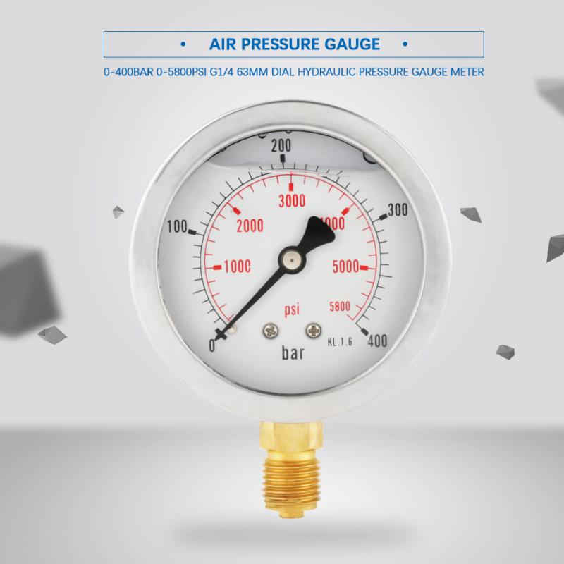 0-400BAR 0-5800PSI G1/4 63mm Dial Metal hidráulico medidor de presión herramienta de medición de presión