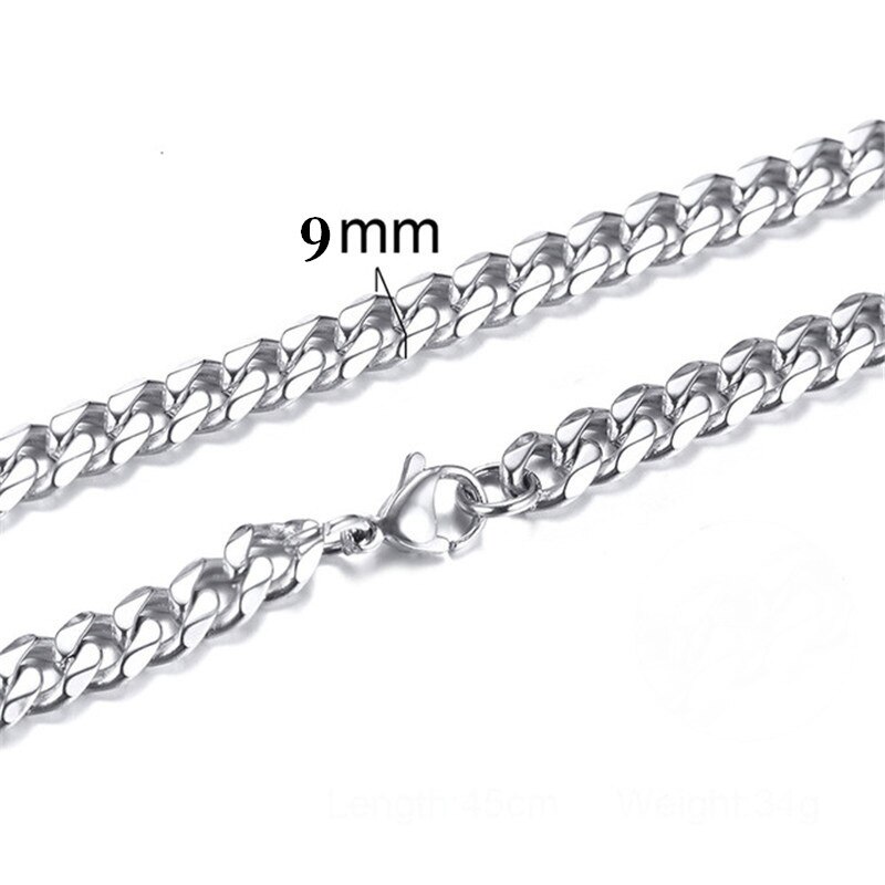 Tornozeleira feminina clássica cubana, corrente de aço inoxidável para verão, praia, cor dourada, bracelete de tornozeleira para mulheres, joia, presente: silver 9mm