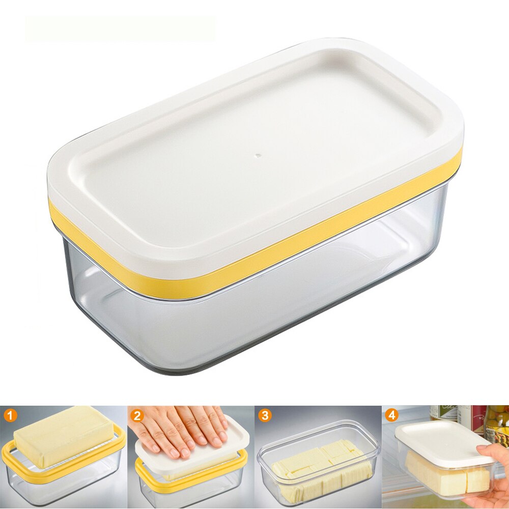 Plast smør skål med låg smør holder container opbevaring skærer skiver stor bærbar container ost til køkkenopbevaring: Default Title