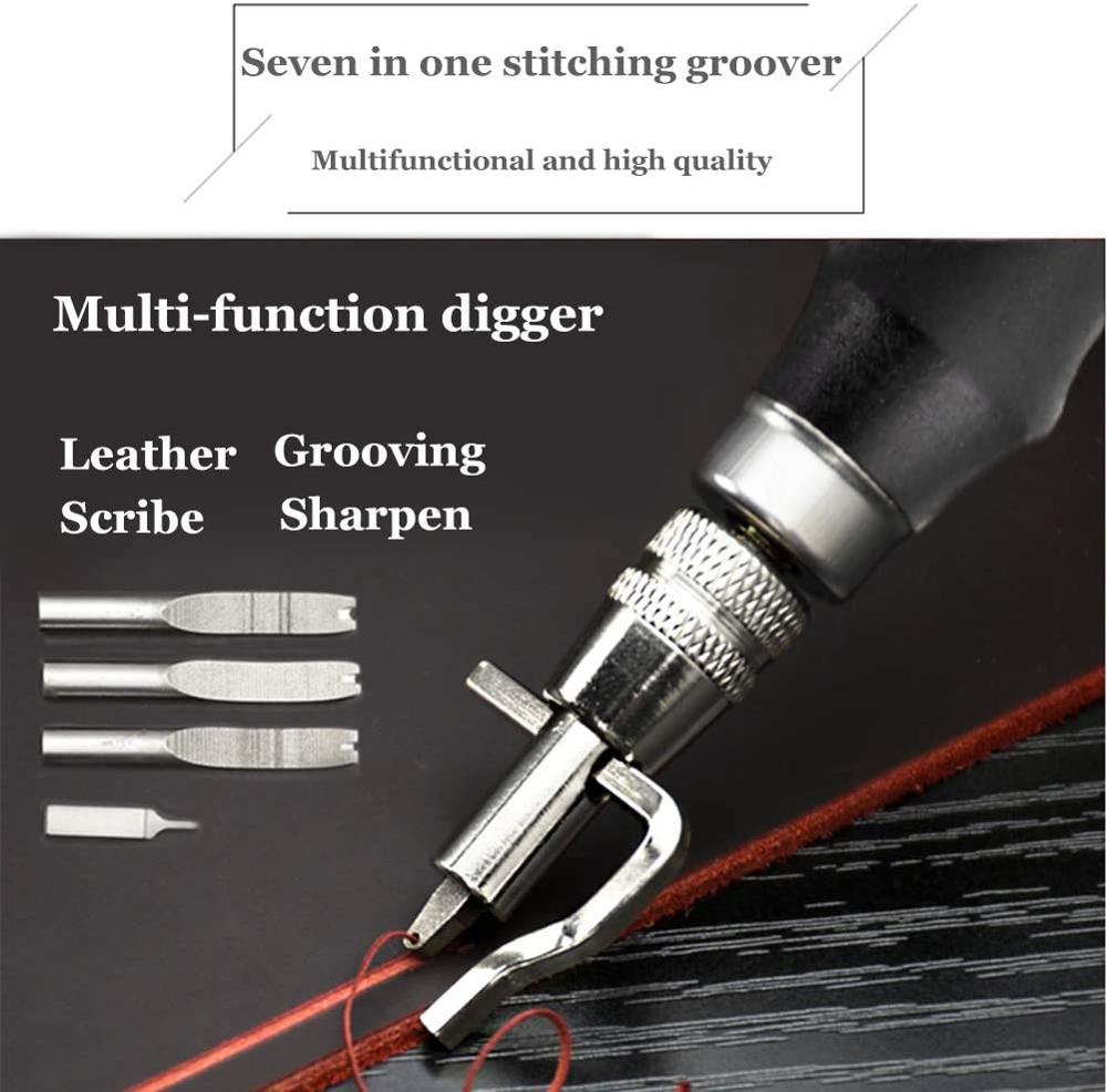 LMDZ 7 in 1 DIY Adjustable Leather Stitching Groover Skiving Edge Beveler Tools For Leathercraft Sew Crease Grooving Tool